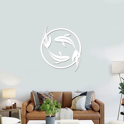 dřevo života Dřevěný obraz KOI FISH v kruhu Rozměry (cm): 40x44, Zvolte barvu dekoru: Bílá