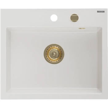 Mexen Oscar мивка от гранит 1-комп. 580 x 490 mm, бял, златен сифон - 6519581000-20-G (6519581000-20-G)