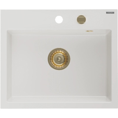 Mexen Oscar мивка от гранит 1-комп. 580 x 490 mm, бял, златен сифон - 6519581000-20-G (6519581000-20-G)