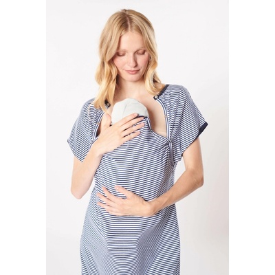 Pôrodná nočná košeľa z Bio bavlny Navy Stripes