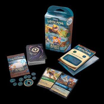 disney lorcana azurite sea starter deck emerald & sapphire TCG: Step into the role of an Illumineer and use six magical inks to bring beautiful glimmers  enchanting representations of Disney characters  to life Azurite Sea: Starter Deck -