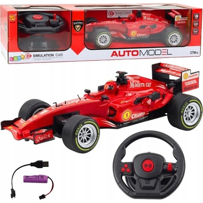 RC Závodní Auto Červené s dálkovým ovládáním ve tvaru volantu, světla a zvuky 1:12