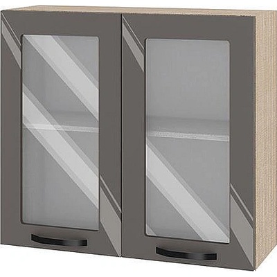 ИРИМ Горен кухненски шкаф витрина Сити МФ-Антрацит гланц-05-204 80 см