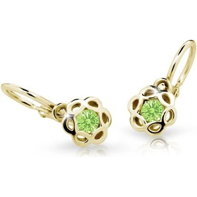 Danfil dětské náušnice kytičky C2179 ze žlutého zlata s kamínkem Peridot Green zapínání brizura
