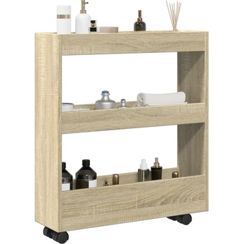 vidaXL Тясна количка за съхранение 3 нива дъб сонома инженерно дърво (855243)