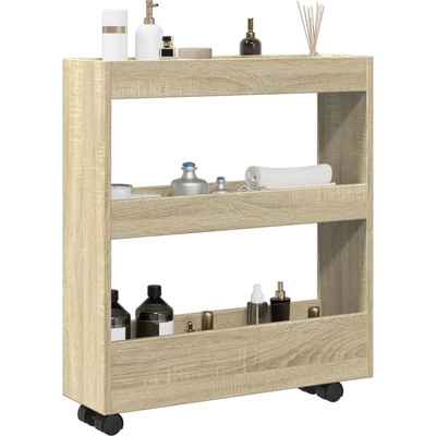 vidaXL Тясна количка за съхранение 3 нива дъб сонома инженерно дърво (855243)