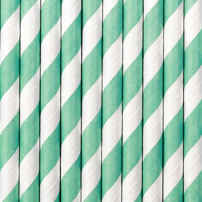 PartyDeco Papírová brčka s proužky tyrkysová 10 ks