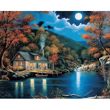 Norimpex - Puzzle Diamant painting: Lake house at night 30x40cm - 1 - 39 piese