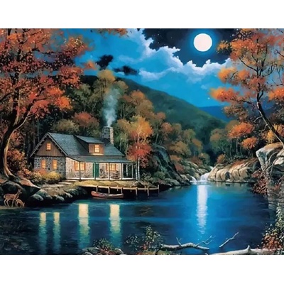 Norimpex - Puzzle Diamant painting: Lake house at night 30x40cm - 1 - 39 piese
