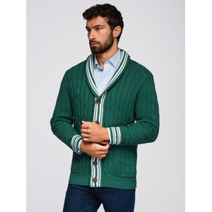 Ombre Clothing Мъжки пуловер със шалов яка в препи стил - зелен V2 OM-SWCD-0152 Ombre Clothing Ombre Clothing | Zelen | МЪЖЕ | L