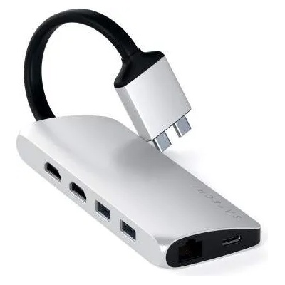Satechi USB-C Dual Multimedia Adapter - мултифункционален хъб за свързване на допълнителна периферия за Apple MacBook (сребрист)