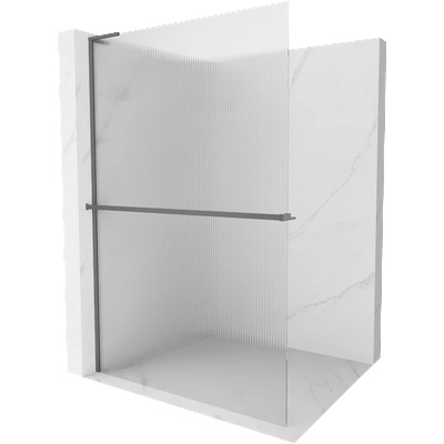 Mexen Kioto+ L стенен панел за душ с рафт Walk-in 90 x 200 см, ивици, gun metal - 800-090-123-95-09 (800-090-123-95-09)