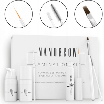 Nanobrow Lamination Kit Brow glue 7 ml + Step One - Lifting Lotion 5 ml + Step Two - Fixer 5 ml + Accessories 4 ks + kozmetický štetec na obočie 1 ks