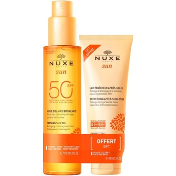 NUXE Комплект Nuxe: Слънце Против стареене Масло за тен SPF 50 150 мл + Слънце Слънцезащита Лосион за след слънце 100 мл