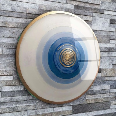 Art gift Кръгло стъклено пано - Абстрактни кръгове - синьо и злато