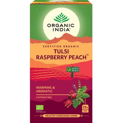 Organic India Tulsi s malinou a broskyňou Ajurvédsky čaj porciovaný 25 vreciek