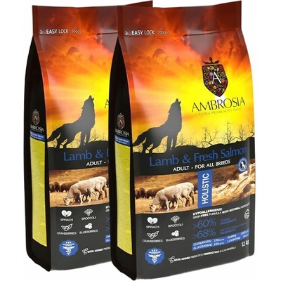 Ambrosia Adult All Breeds Lamb & Fresh Salmon 2 x 12 kg