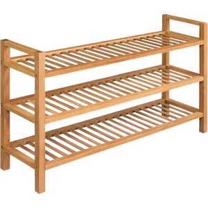 vidaXL Поставка за обувки с 3 рафта, 100x27x60 см, дъбов масив (244209)