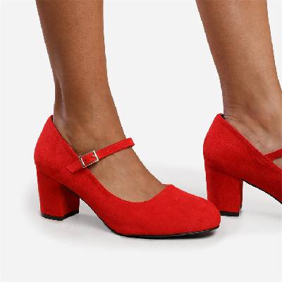 Обувки Wheres That From Wheres Block Heel Mary Jane Pumps - Red Suede