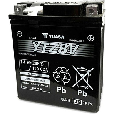 Motobaterie 12V, YTZ8V, 7,4Ah, 120A, bezúdržbová SUPER MF AGM 113x70x130, YUASA originál (aktivovaná ve výrobě)