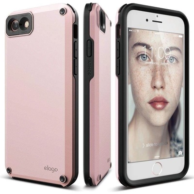 elago Armor Case - хибриден кейс (поликарбонат + TPU) и HD покритие за iPhone SE (2020), iPhone 8, iPhone 7 (розов)