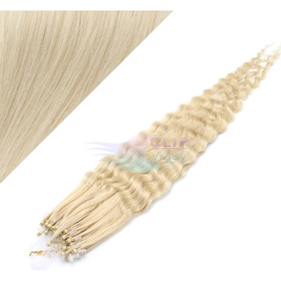 Kudrnaté 60 cm vlasy k prodloužení micro ring - 0,7g platina #60