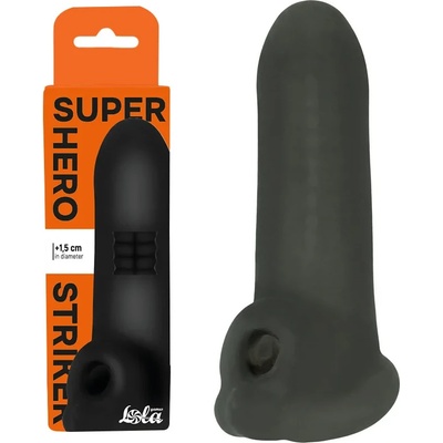 Пенис уголемител, вътрешен релеф и пръстен, 13, 5см. - Super Hero Striker Black (7017-03LOLA)