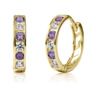 Couple dívčí kruhové náušnice Elaxi II žluté zlato s fialovými zirkony 6630364-0-11-5