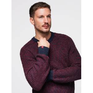 Ombre Clothing Мъжки пуловер с контрастно плетене и кръгло деколте - бордо V1 OM-SWSW-0122 Ombre Clothing Ombre Clothing | Cherven | МЪЖЕ | S