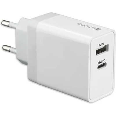 Захранване за ел. мрежа с USB-A изход и USB-C изход (30W) - 4smarts Wall Charger VoltPlug PD 30W (бял) (4S465545)