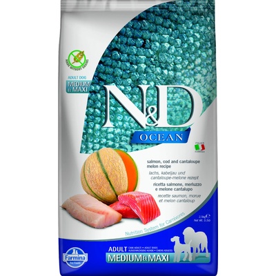 N&D Dog Ocean GF Adult Medium & Maxi, Salmon, Cod & Cantaloupe melon 2,5 kg