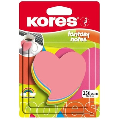 Kores Neónové bločky 70x70mm tvar srdca / 250 lístkov, mix 5 farieb (48705)