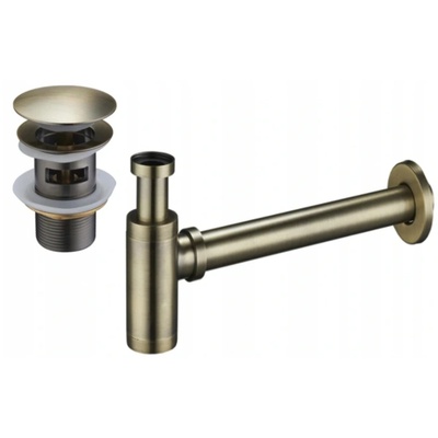 Mexen кръгъл сифон за умивалник с капачка клик-клак, с преливник, античен (7992050-40)