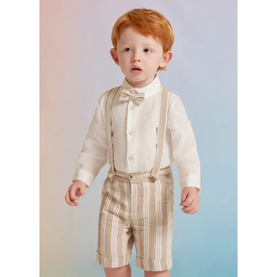 Abel & Lula Комплект бермуди и риза лен с дълъг ръкав за момче Abel&Lula в бежово