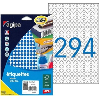 Etikety kruhové 8mm Agipa A5 modré