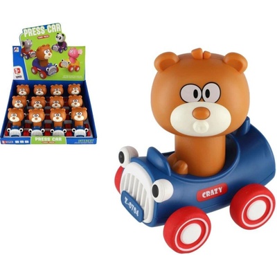 Teddies Medvěd/Medvídek Zmáčkni a jeď plast 9x11cm na setrvačník 12 ks