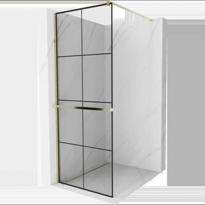 Mexen Kioto+ душ параван с рафт Walk-in 70 x 200 см, черна решетка, златна - 800-070-121-50-77 (800-070-121-50-77)