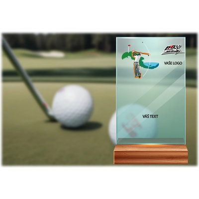 Skleněná trofej na dřevěném podstavci | Golf Výška: 17 cm