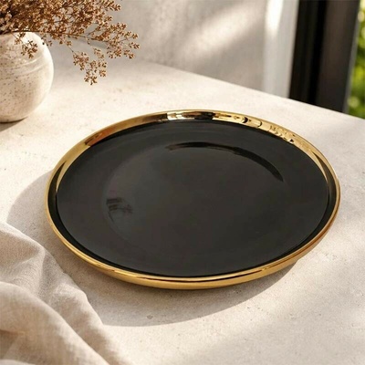 Čierny tanier so zlatým okrajom 26 cm