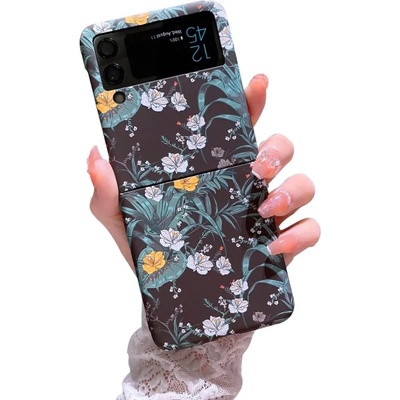 GKK Екзотичен Калъф за Samsung Z Flip 4, Floral PC Case, Зелен (5906601069163)