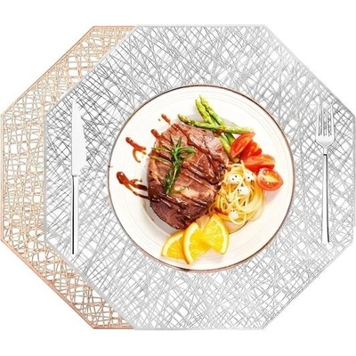 Hsytek Růžovo-zlaté prostírání + stříbrné duté prostírání, osmihranné chrániče pánví 38,5 cm