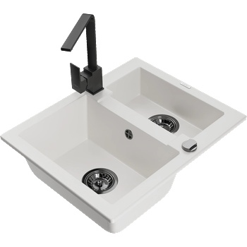 Mexen Carlos гранитна мивка 1, 5 камерна с кухненски смесител Rita, бял - 6518-20-670300-70 (6518-20-670300-70)