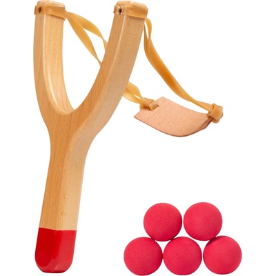 Kikkerland Детска дървена играчка Kikkerland Huckleberry - Прашка с 5 меки топчета (HB53-F)