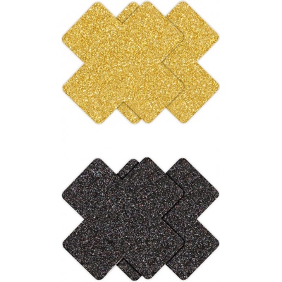 NS Novelties Pretty Pasties Glitter Cross Black Gold 2 Pairs