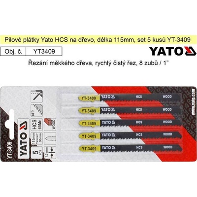 Yato pilový list do přímočaré pily na dřevo 115mm typ T 8TPI 5 ks YT-3409