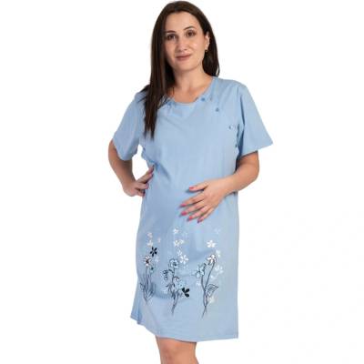 Макси нощница за кърмачки в синьо с малки цветенца