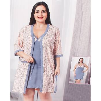 Макси памучен комплект в коралово и сиво