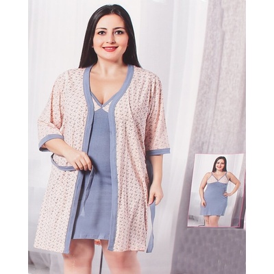 Макси памучен комплект в коралово и сиво