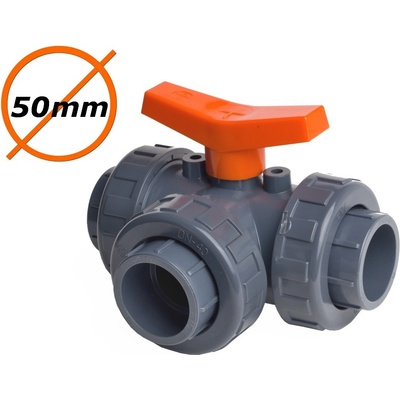 PVC trojcestný kulový ventil, typ T 50 mm lepení