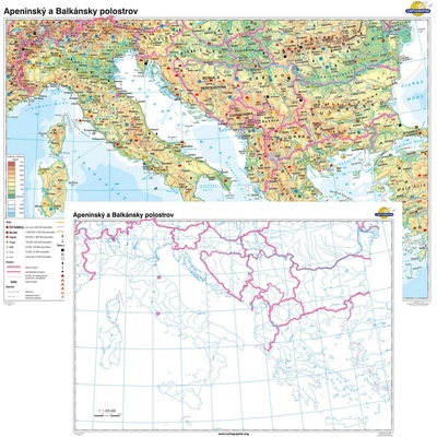 Cartographia Apeninský a Balkánsky polostrov + slepá mapa DUO (160x120 cm)